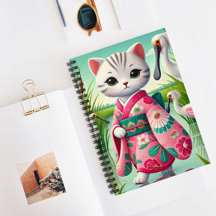 Geisha Kitten Strolls Among the Spoonbills Spiral Notebook - Ruled Line