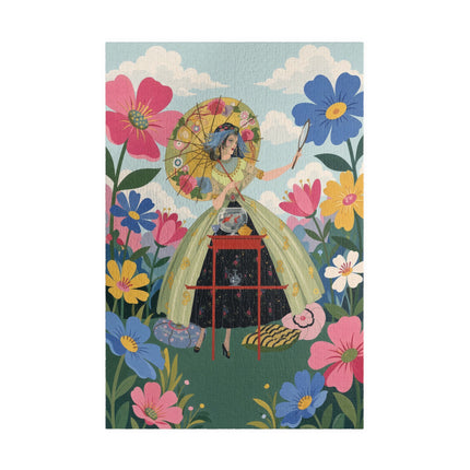 🌸🪞 The Floral Parasol Reflection Puzzle – Art Deco Garden Fantasy