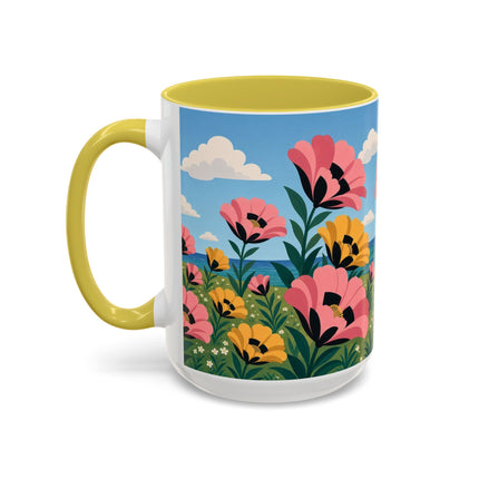 🌸⛵ The Seaside Blossom Promenade Colorful Mug – Art Deco Coastal Elegance