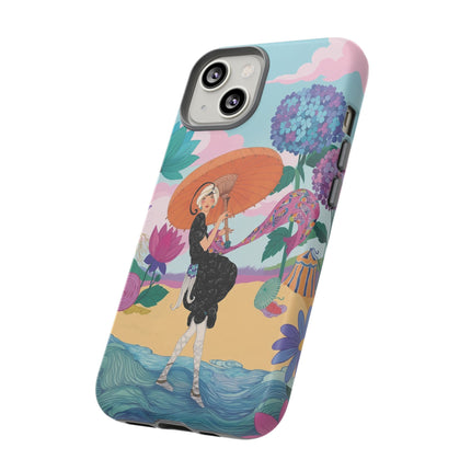🌊☂️ The Lady Of The Flowered Seashore Phone Case – Art Deco Seaside Fashion