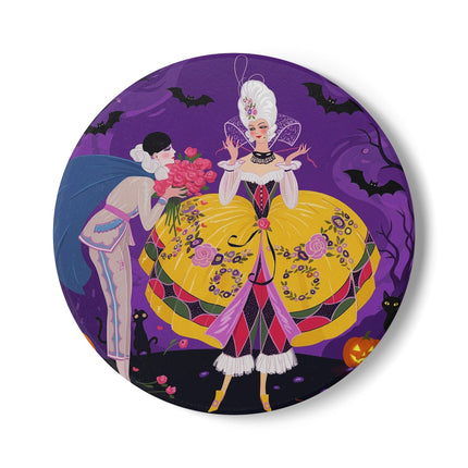 🎭🌹 The Harlequin Rose Masquerade Ceramic Coaster – Theatrical Halloween Romance
