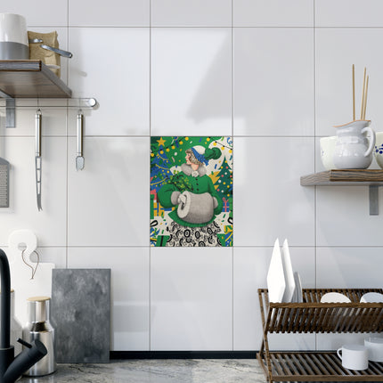 🌿🎄 The Emerald Holly Christmas Ceramic Tile – Art Deco Holiday Elegance