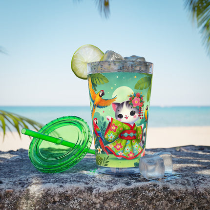 Parrot Dance of the Geisha Kitten Sunsplash Tumbler with Straw, 16oz