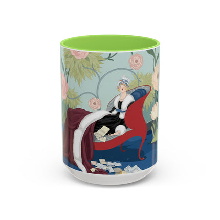 The Lady Of The Scarlet Chaise Colorful Mugs – Art Deco Romantic Elegance