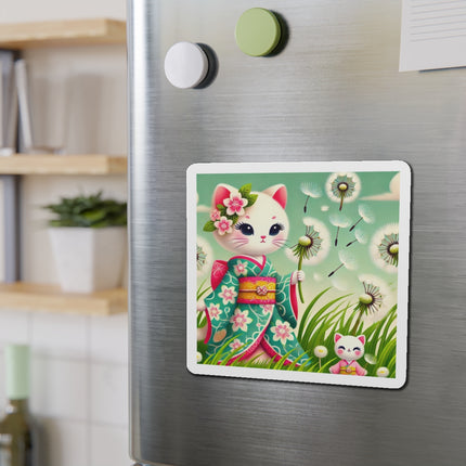 Geisha Kitten and the Dandelion Wish Die-Cut Magnets (5 Sizes)