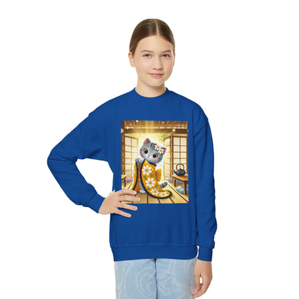 Playful Kitten in the Tea Room Youth Crewneck Sweatshirt