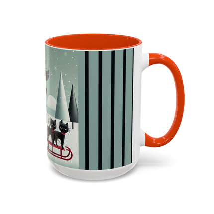 Red Sled & Curious Cats Colorful Mugs (11oz, 15oz)