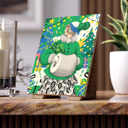 🌿🎄 The Emerald Holly Christmas Ceramic Tile – Art Deco Holiday Elegance
