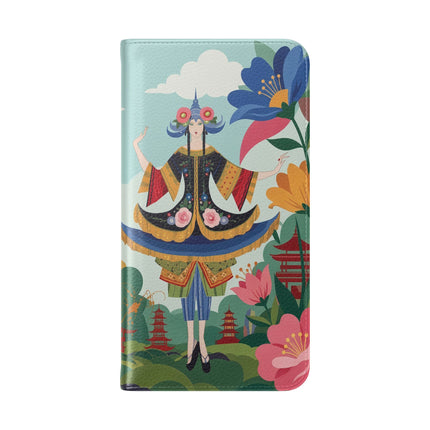 🌸🏯 The Lady Of The Pagoda Garden Flip Case – Art Deco Floral Fantasy