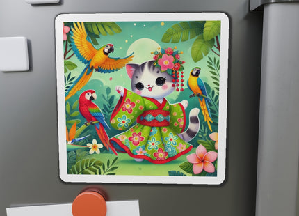 Parrot Dance of the Geisha Kitten Die-Cut Magnets (5 Sizes)