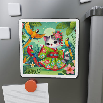 Parrot Dance of the Geisha Kitten Die-Cut Magnets (5 Sizes)