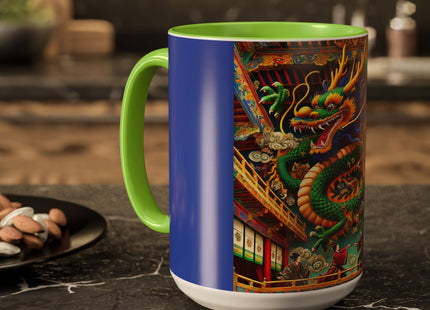 Tibetan Dragon Over Kabuki Duel Colorful Mugs (11oz, 15oz)