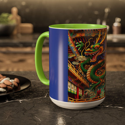 Tibetan Dragon Over Kabuki Duel Colorful Mugs (11oz, 15oz)