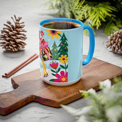 🌸🎄 Christmas In The Winter Garden Colorful Mug – Whimsical Holiday Fantasy