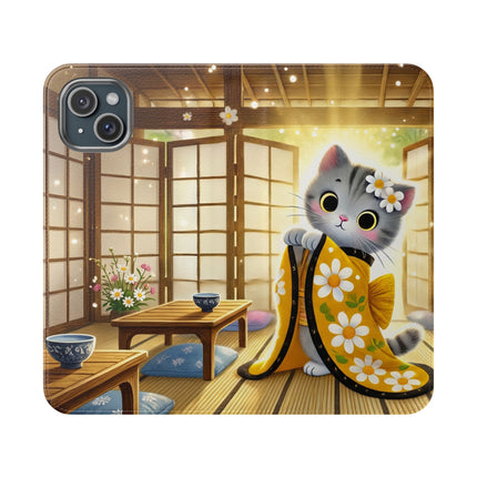 🐱🍵 Playful Kitten in the Tea Room Flip Case – Curious Charm & Cozy Whimsy