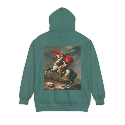 Napoleon Crossing the Alps by Jacques-Louis David Unisex Garment-Dyed Hoodie