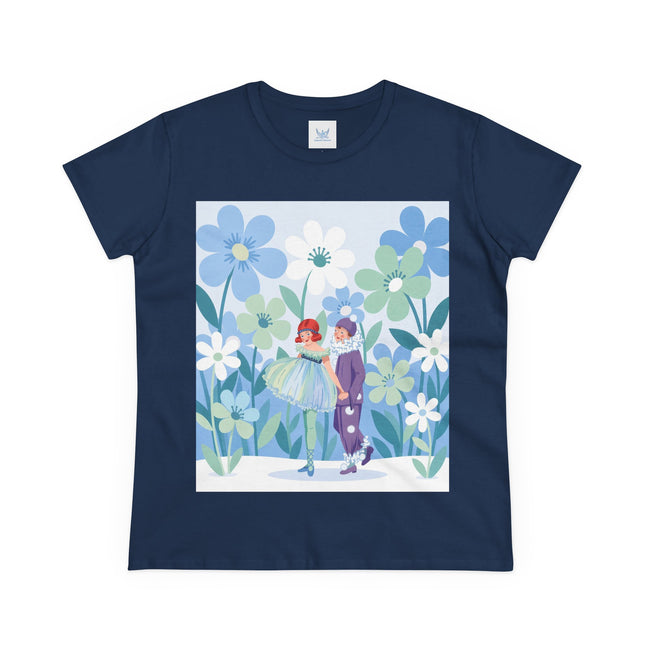 🌸🎭 The Little Dancers In The Flower Garden Cotton Tee – Art Deco Floral Whimsy