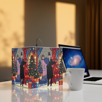 🎩🎄 Christmas Eve Promenade Light Cube Lamp – Art Deco Holiday Elegance