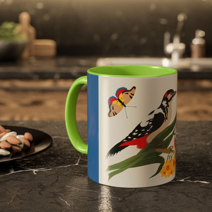 Woodpecker & Tulip Colorful Mugs – Vibrant Spring & Bold Beauty