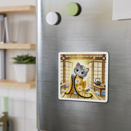 Playful Kitten in the Tea Room Die-Cut Magnets (5 Sizes)