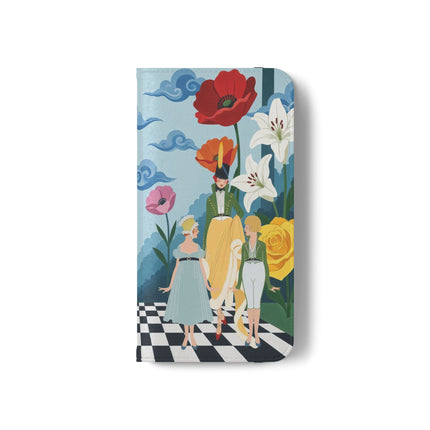 🌺♟️ The Ladies Of The Checkerboard Garden Flip Case – Art Deco Floral Fantasy