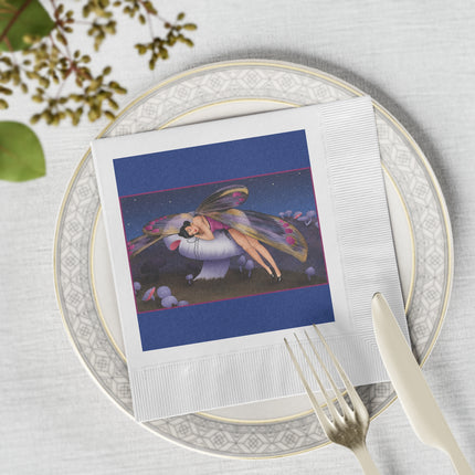 Slumbering Fairy on a Mushroom White Coined Napkins