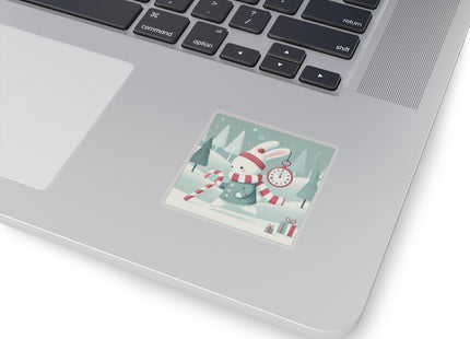 Candy Cane Timekeeper Bunny Kiss-Cut Stickers (4 Sizes)