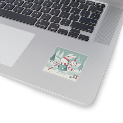 Candy Cane Timekeeper Bunny Kiss-Cut Stickers (4 Sizes)