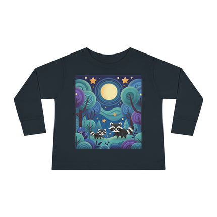 Enchanted Nighttime Raccoons Toddler Long Sleeve Tee