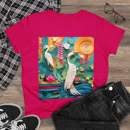 Elegant Egret Oasis Women's Midweight Cotton Tee