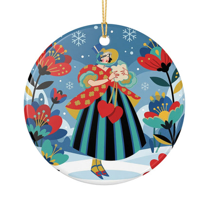 ❤️❄️ The Winter Heart Messenger Ceramic Ornament – Art Deco Snow Garden Fantasy