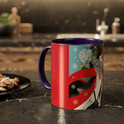 ❤️ The Lady Of The Crimson Scarf Colorful Mug – Art Deco Christmas Elegance