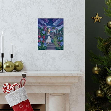 🦚🌙 The Lady Of The Midnight Peacock Garden Matte Vertical Poster – Art Deco Floral Elegance