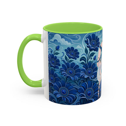 💙🌸 The Sapphire Wind Dancer Colorful Mug – Art Deco Floral Fantasy