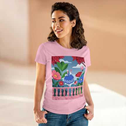 🌸💙 The Lady Of The Flower Terrace Cotton Tee – Colorful Art Deco Garden Elegance