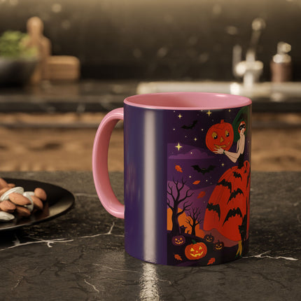 🎃🌕 The Pumpkin Moon Enchantress Colorful Mug – Elegant Halloween Masquerade