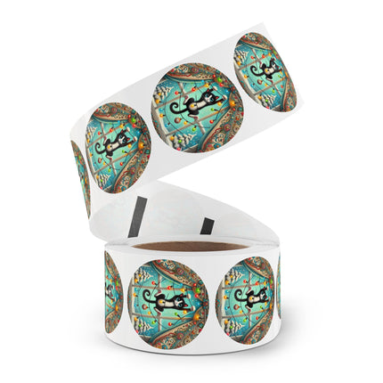 Mischief in Tinselland Round Sticker Label Rolls