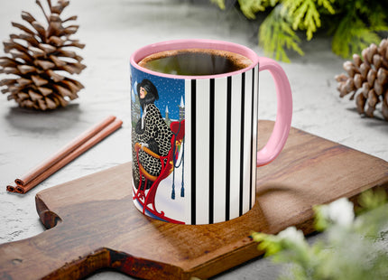 Elegant Winter Woman in Sleigh Colorful Mugs (11oz, 15oz)