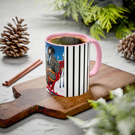 Elegant Winter Woman in Sleigh Colorful Mugs (11oz, 15oz)