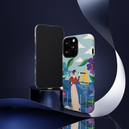 🌊🔭 The Lady Of The Seaside Lookout Phone Case – Art Deco Nautical Adventure