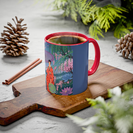 The Lady Of The Cherry Blossoms Colorful Mugs – Art Deco Spring Elegance