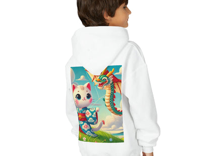 Geisha Kitten and the Dragon Kite Youth Heavy Blend Hooded Sweatshirt