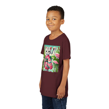 Geisha Kitten Strolls Among the Spoonbills Youth Short Sleeve Tee