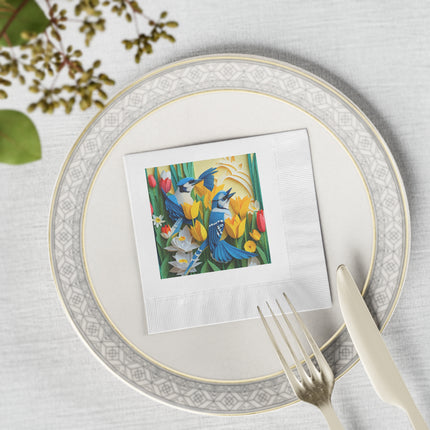 Blue Jays in a Spring Garden White Coined Napkins