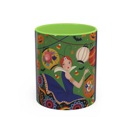🏮🎃 The Lady Of Halloween Lanterns Colorful Mug – Colorful Art Deco Halloween Charm
