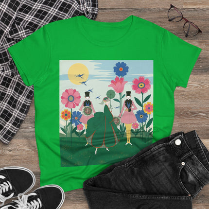 🌸🎩 The Lady Of The Giant Flower Garden Cotton Tee – Art Deco Floral Promenade
