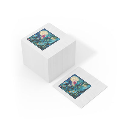 Ethereal Moonlit Lake White Coined Napkins