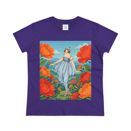 🌺🩵 The Poppy Hill Promenade Cotton Tee – Art Deco Fashion Whimsy