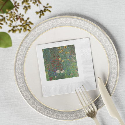 Farm Garden with Sunflowers by Gustav Klimt White Coined Napkins