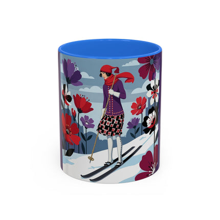 🎿❄️ The Winter Flower Skier Colorful Mug – Art Deco Alpine Fantasy